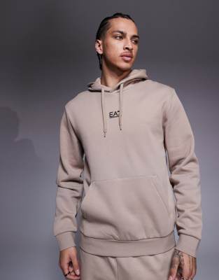 EA7 Armani EA7 central logo hoodie co-ord in beige-Neutral