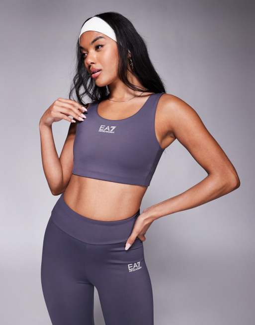 Armani EA7 central logo sports bra in dark gray - part of a set