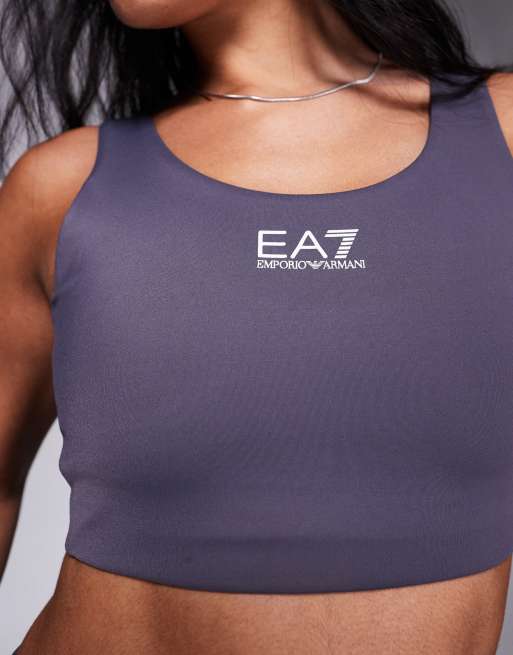 Armani EA7 central logo sports bra in dark grey (part of a set) ASOS
