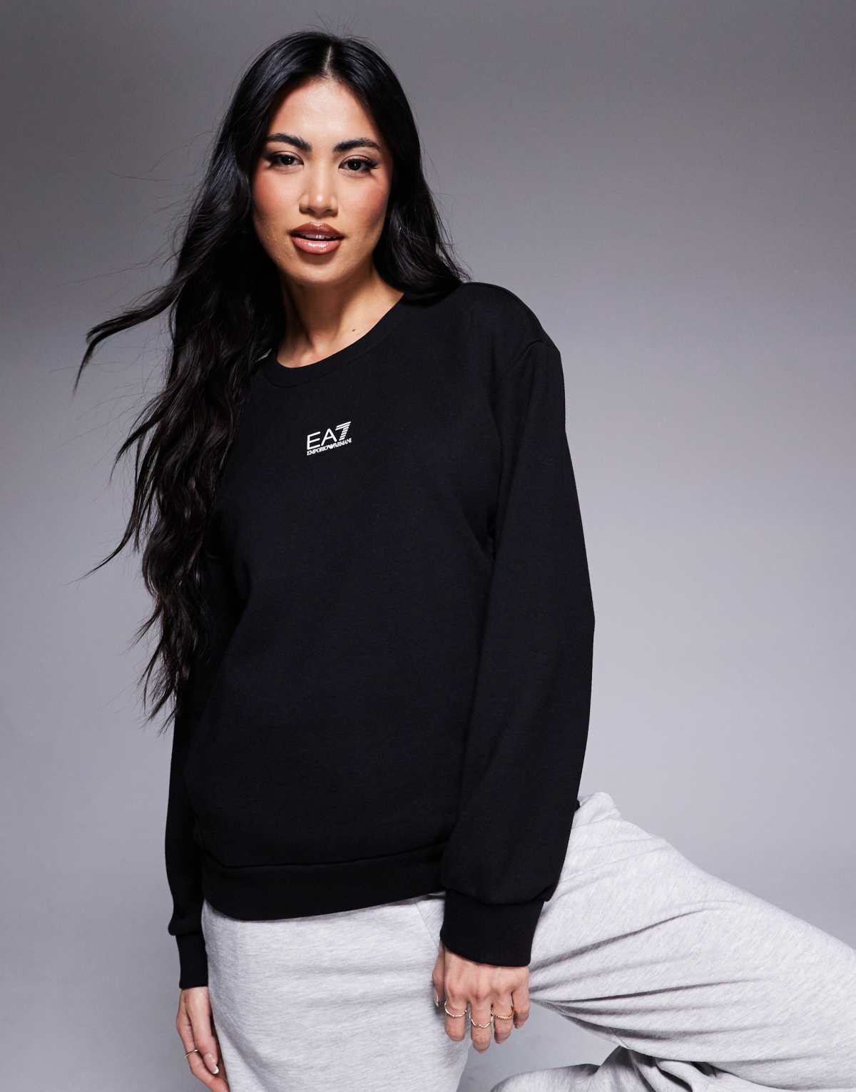 Armani EA7 central logo sweatshirt in black