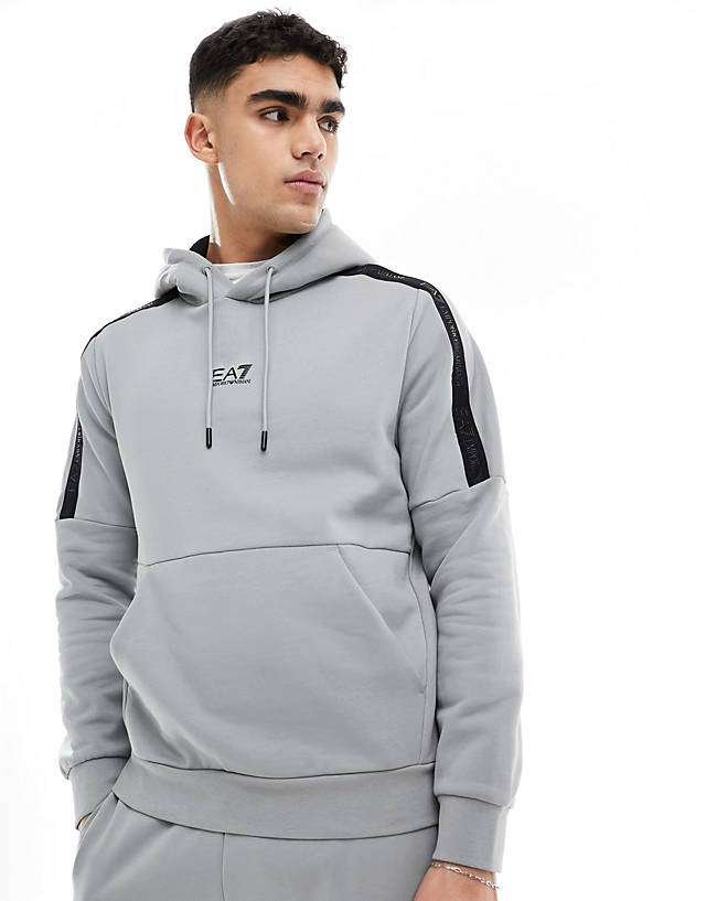 EA7 - armani  centre logo contrast taping hoodie in grey co-ord
