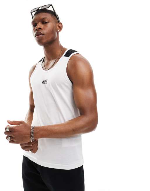 Armani EA7 centre logo contrast taping vest in white | ASOS