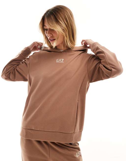 Armani EA7 centre logo hoodie in brown CO ORD ASOS