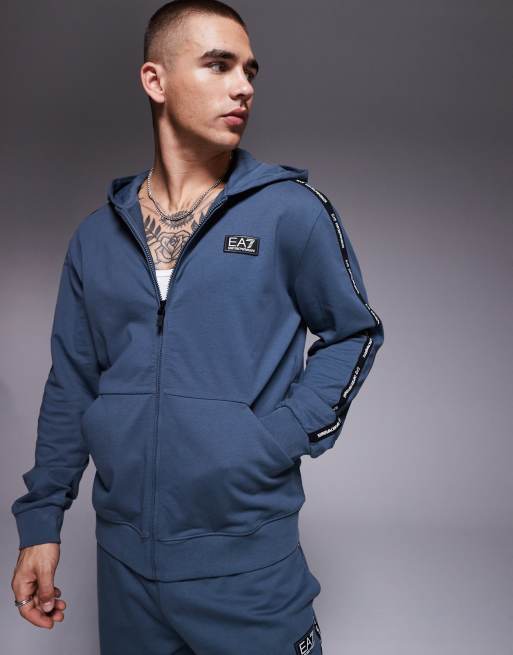 Armani – EA7 – Ciemnoszara zapinana na zamek bluza z kapturem z taśmą z logo, część zestawu
