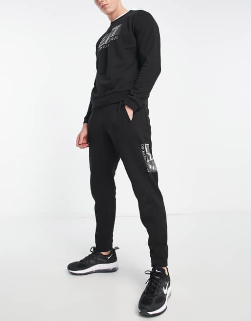 Armani EA7 colour block hooded jacket and joggers tracksuit in black