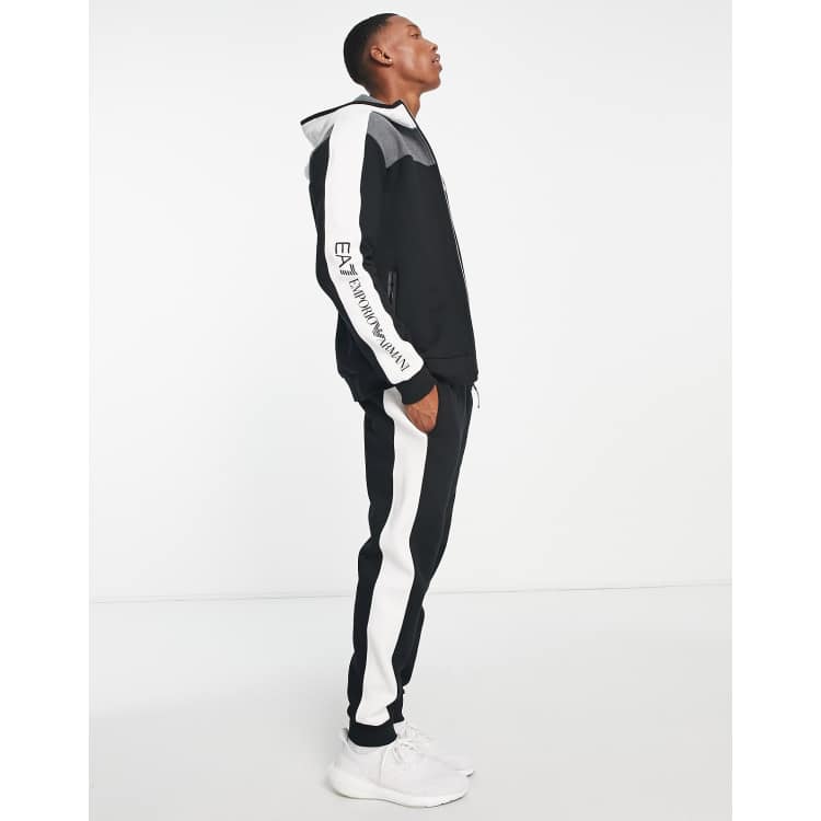 Armani EA7 colour block hooded tracksuit in black/ white/ grey | ASOS