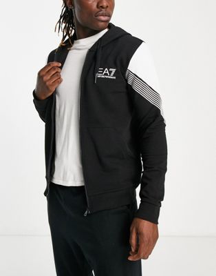 Armani EA7 colour block hooded zip jacket in black