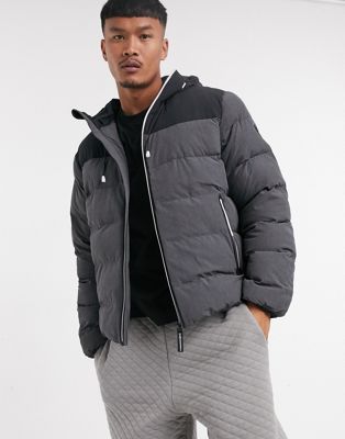Armani EA7 Colourblock padded puffer jacket in black/grey