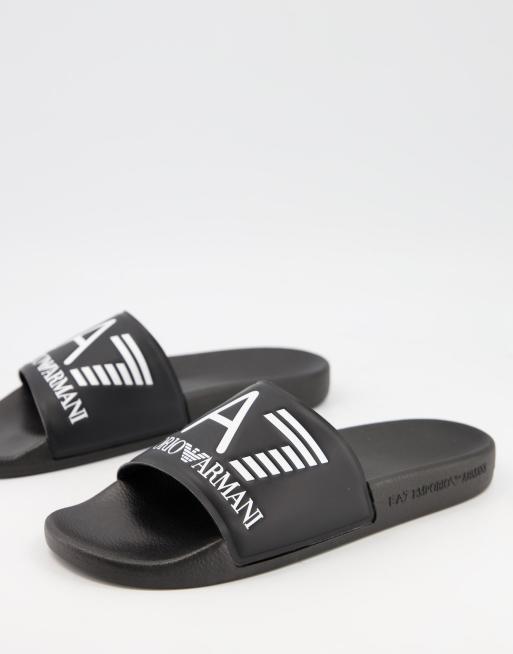 Armani EA7 contrast logo sliders in black ASOS