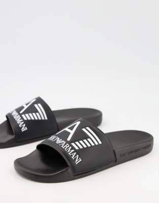 Armani EA7 contrast logo sliders in black