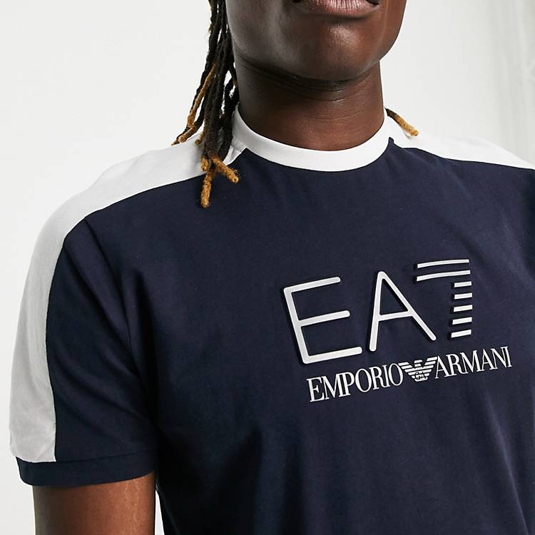 Armani EA7 contrast shoulder logo T-shirt in | ASOS