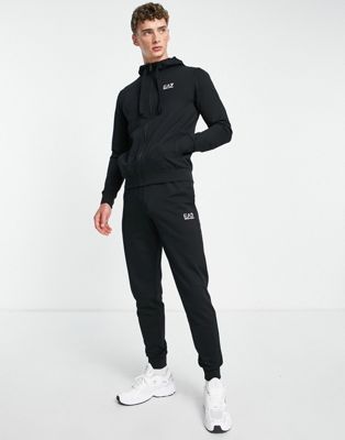 EA7 ARMANI EA7 CORE ID FRENCH TERRY HOODED TRACKSUIT IN BLACK