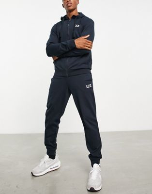 Armani EA7 core ID french terry hooded tracksuit in navy