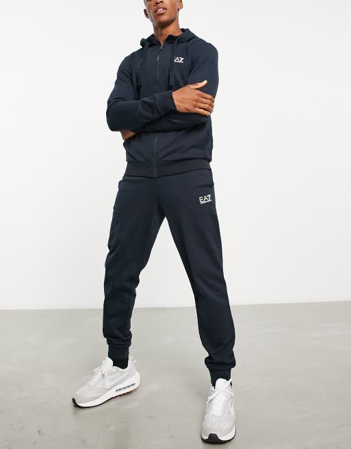 Armani EA7 core ID french terry hooded tracksuit in navy ASOS