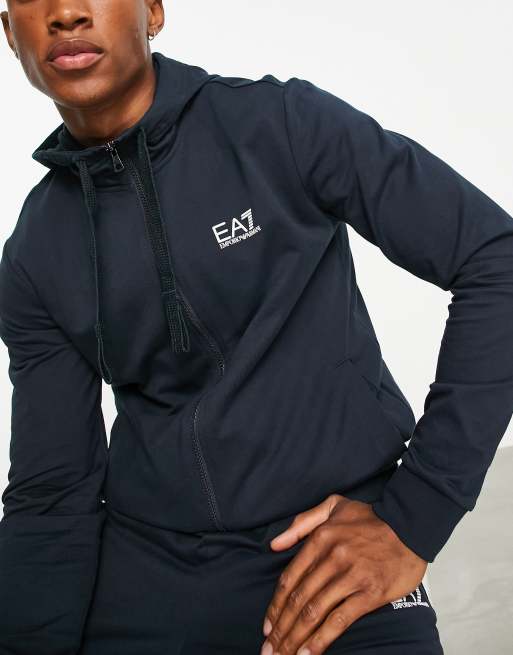 Armani EA7 core ID french terry hooded tracksuit in navy ASOS