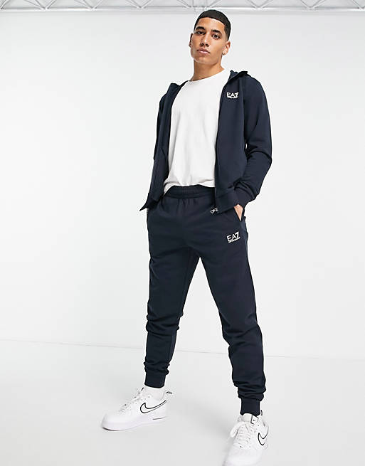 Armani EA7 core ID french terry hooded tracksuit in navy | ASOS