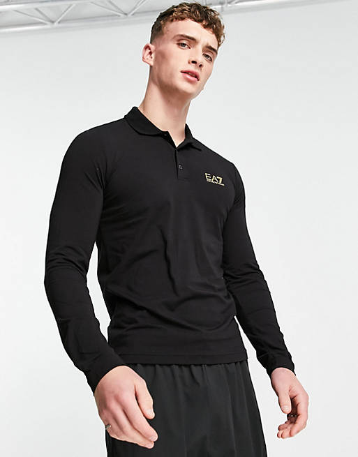 Armani EA7 Core ID logo long sleeve polo shirt in black