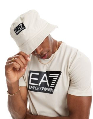 Armani EA7 core label logo bucket hat in beige-Neutral
