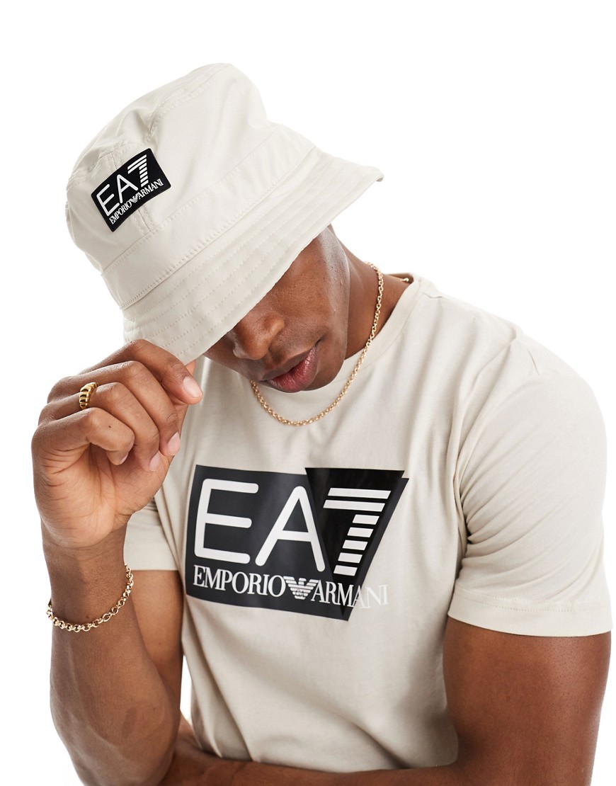 Armani EA7 core label logo bucket hat in beige-Neutral