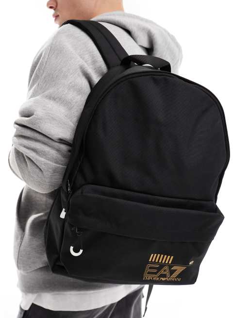 Armani EA7 core logo back pack in black gold ASOS