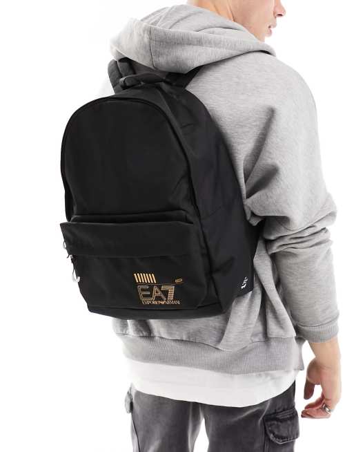 Armani EA7 core logo backpack in black gold ASOS