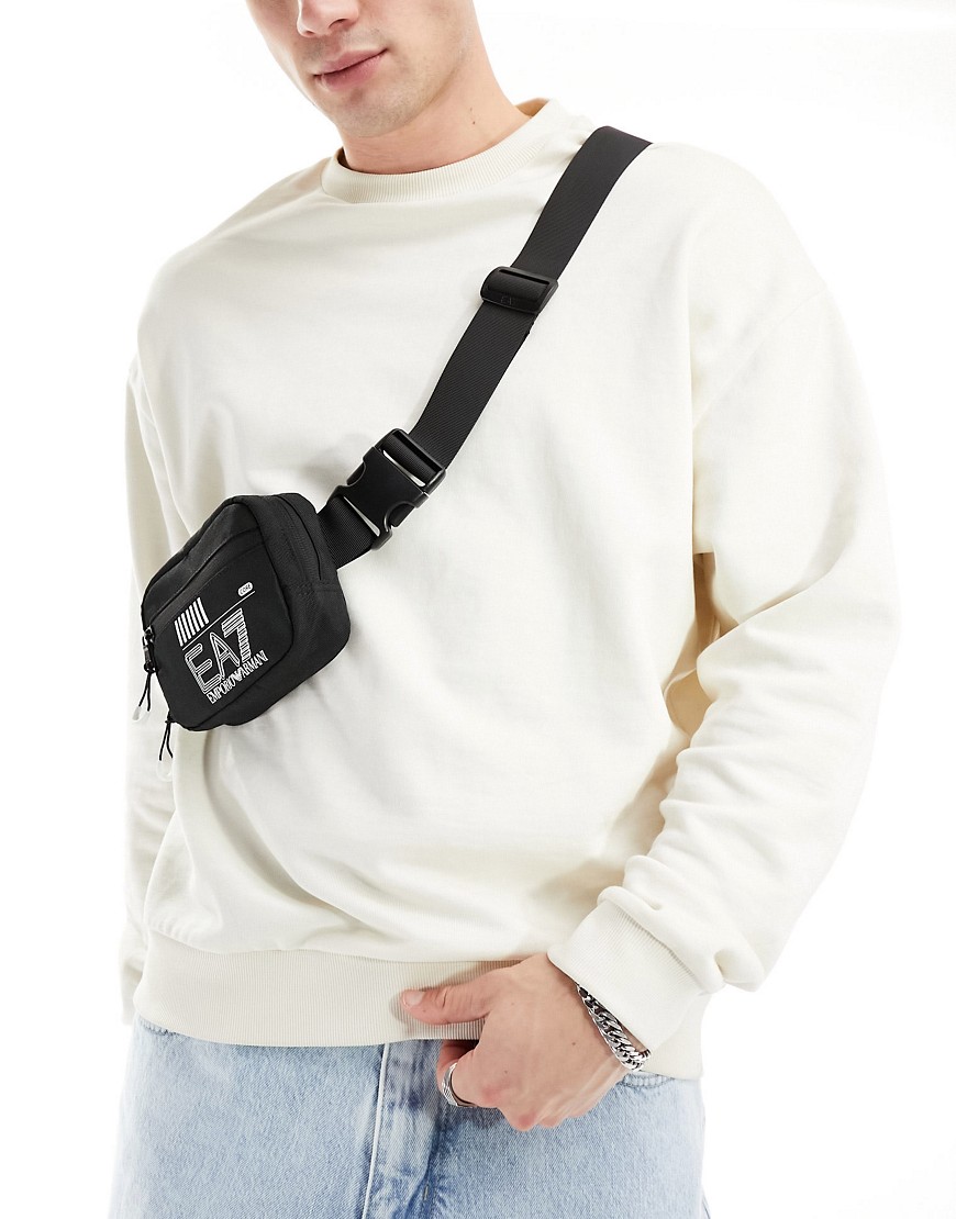 Armani EA7 core logo cross body pouch bag in black/white