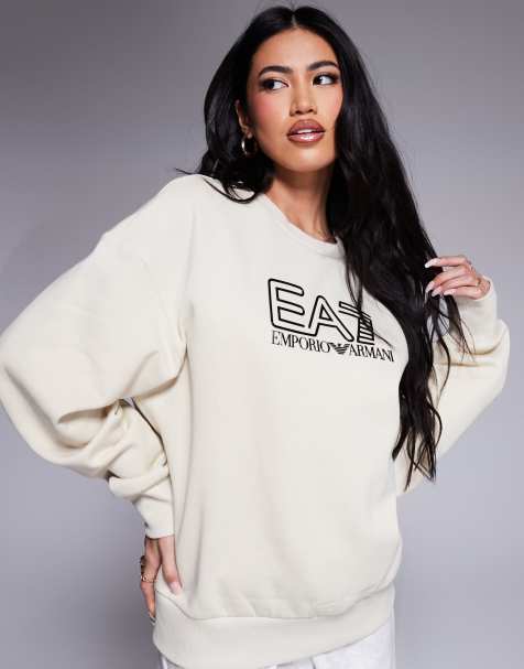 Armani - EA7 - Cremehvid sweatshirt med centralt logo - view 1