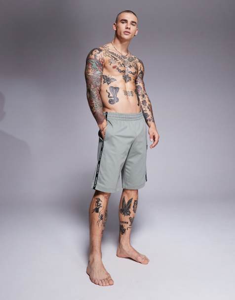 Armani EA7 cuffed sweat shorts with logo tape detail in sage green - view 1