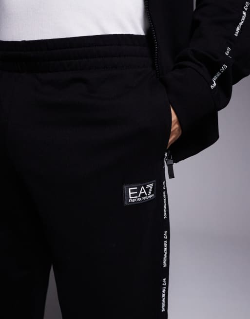 Armani EA7 cuffed sweatpants with logo tape detail in black - part of a set