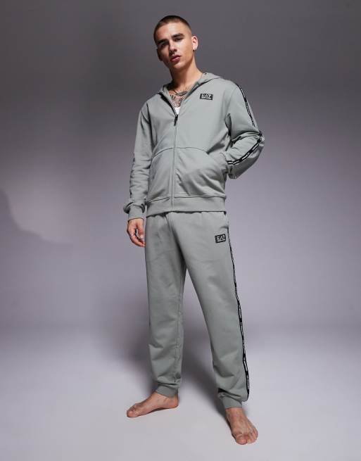Armani EA7 cuffed sweatpants with logo tape detail in sage green