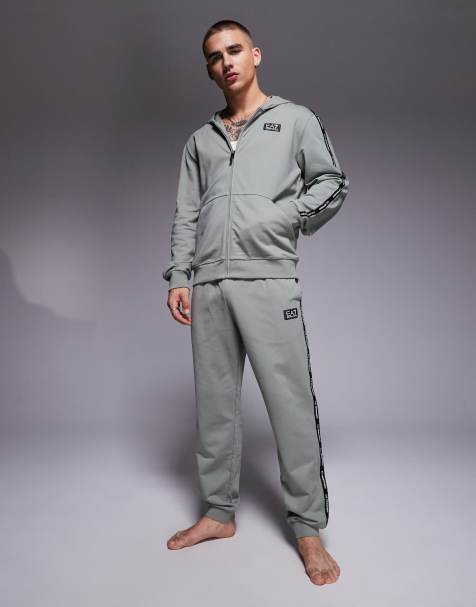 Armani EA7 cuffed trackies with logo tape detail in sage green (part of a set) - view 1