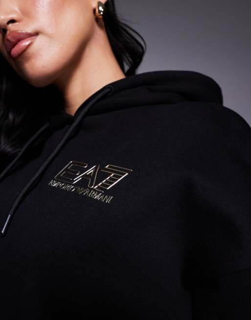 Armani EA7 – Czarna bluza z kapturem ze złotym logo, część zestawu, 2 z 4