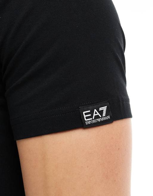 Armani – EA7 – Czarny T-shirt z dużym złotym logo na piersi, 4 z 4