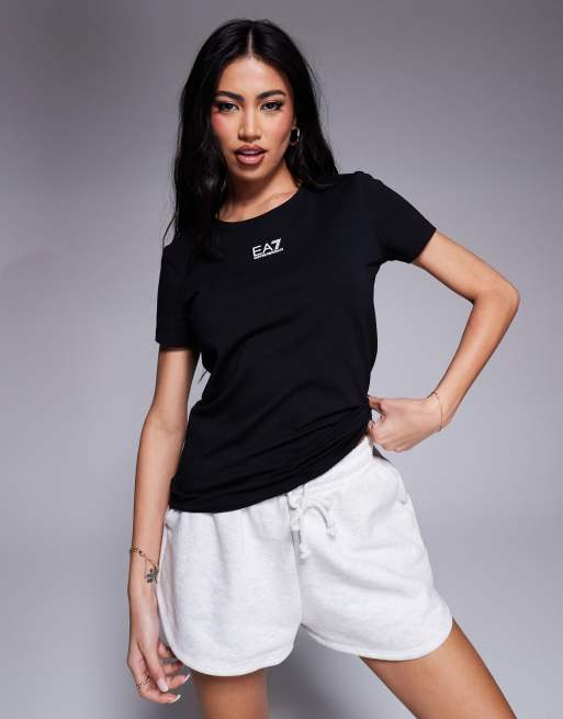 Armani – EA7 – Czarny T-shirt z okrągłym dekoltem i logo na środku, 2 z 4