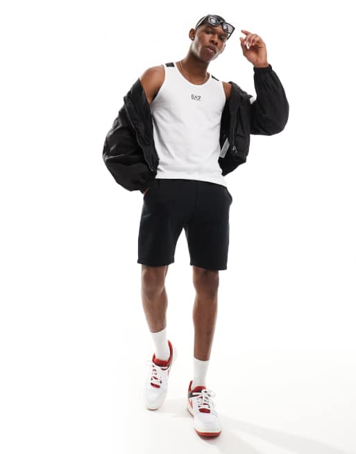 Armani EA7 - Débardeur avec logo central et bandes contrastantes - Blanc, 3 de 4