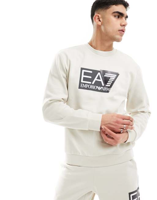 Armani - EA7 - Felpa beige con logo sul petto grande in coordinato