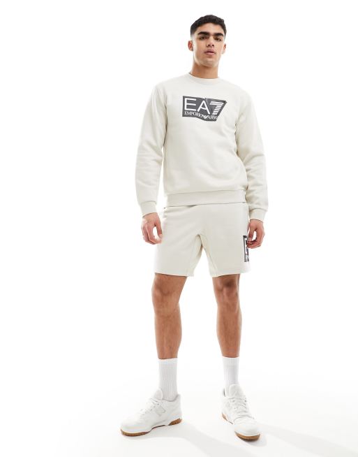 Armani - EA7 - Felpa beige con logo sul petto grande in coordinato, 4 di 4