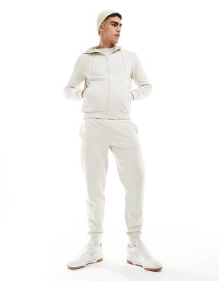 armani exchange EA7 front & back logo sweat full zip hoodie and jogger tracksuit in beige