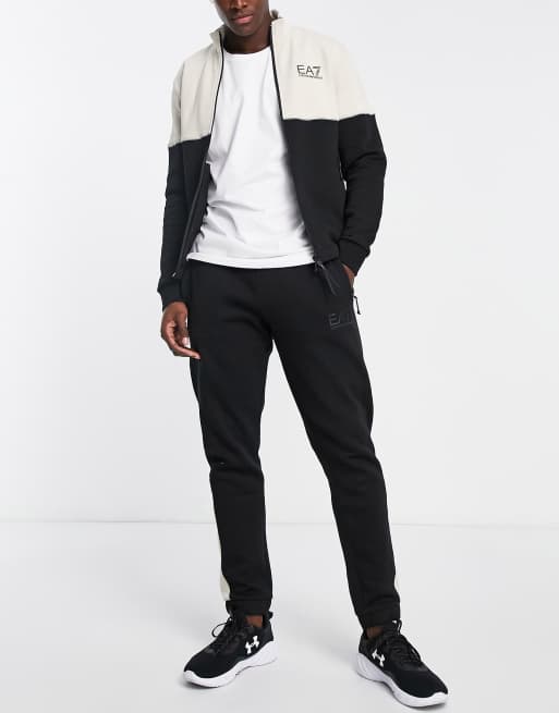 Armani EA7 funnel neck zip jacket and joggers tracksuit in black ASOS