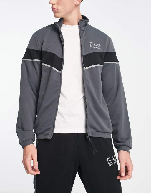 Armani EA7 funnel neck zip jacket and joggers tracksuit in grey