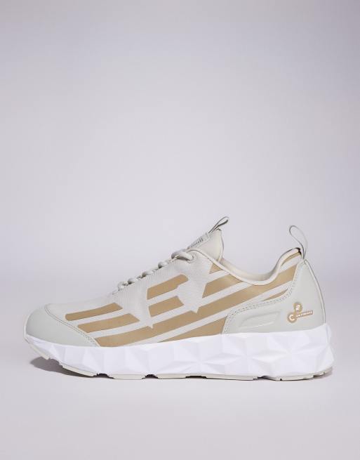Armani - EA7 - Gebreide sportschoenen met logo in beige en goud, 5 van 5