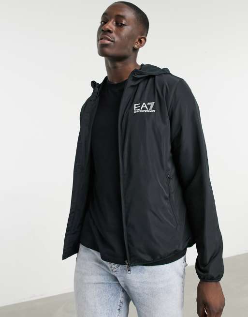 Armani - EA7 - Giacca bomber con cappuccio e zip nera con dettagli a contrasto 
