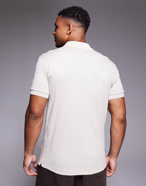 Armani EA7 gold label half zip logo polo in ecru, 4 of 4