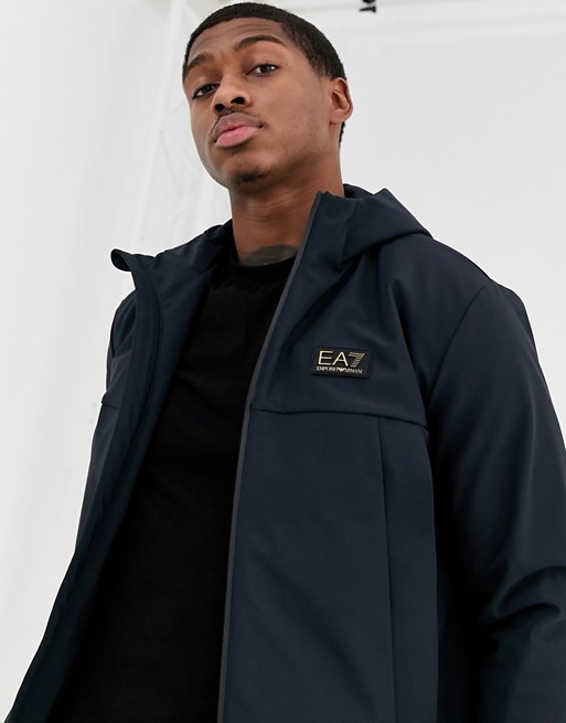Armani EA7 Gold Label logo mid weight hooded jacket in navy