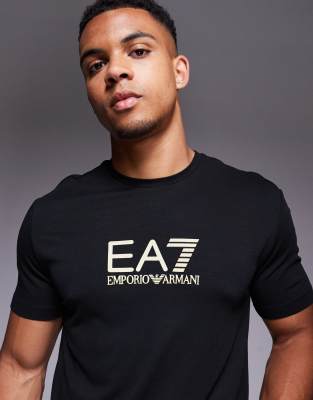 Ea7 Armani  Gold Label Logo T-shirt In Black