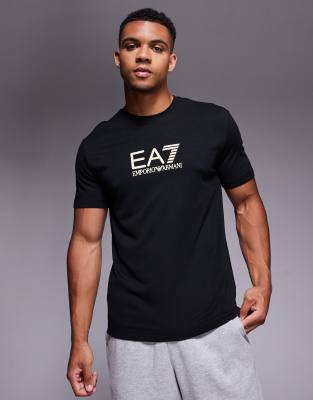 Ea7 Armani  Gold Label Logo T-shirt In Black