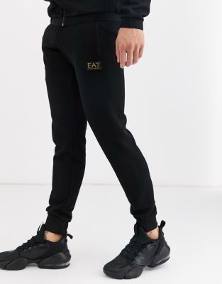 Armani EA7 Gold Label slim fit logo pique joggers in black | ASOS