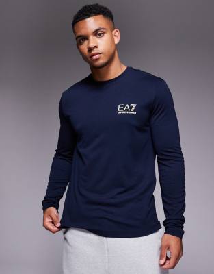 Ea7 Armani  Gold Label Small Logo Long Sleeve T-shirt In Blue