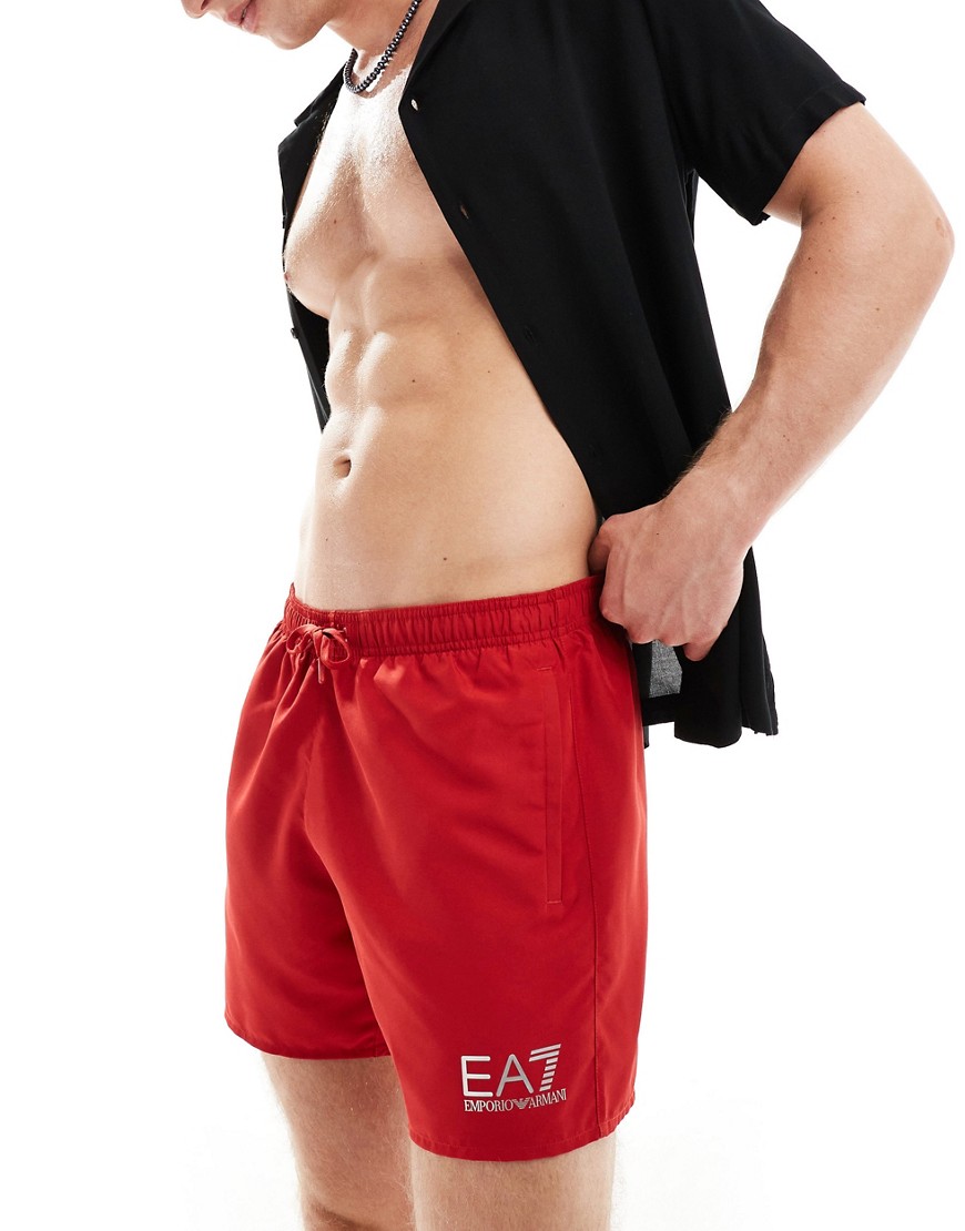 Armani EA7 gold logo swim shorts in red