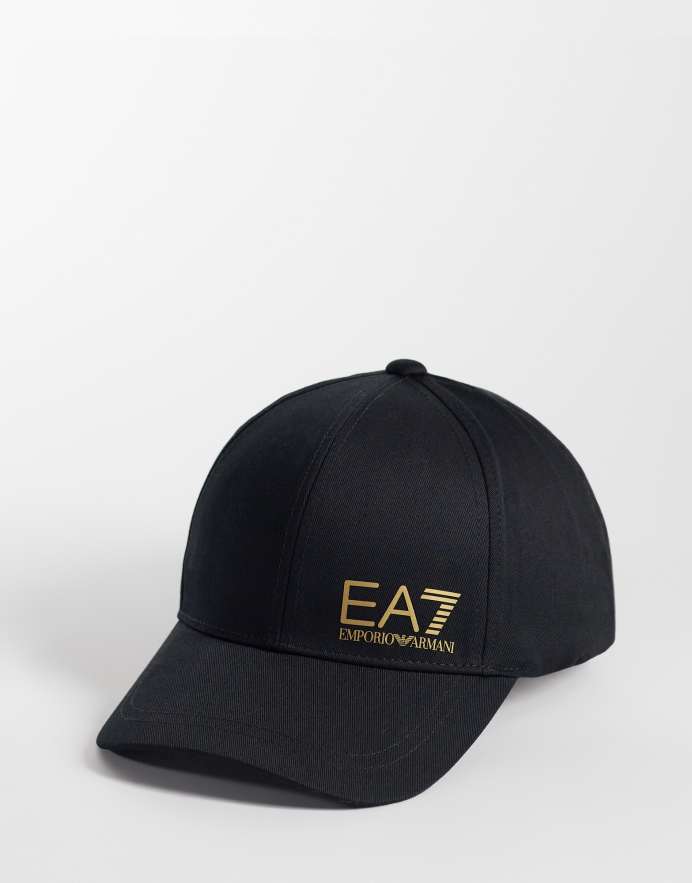 EA7 Armani gorra de béisbol con logo en negro y dorado